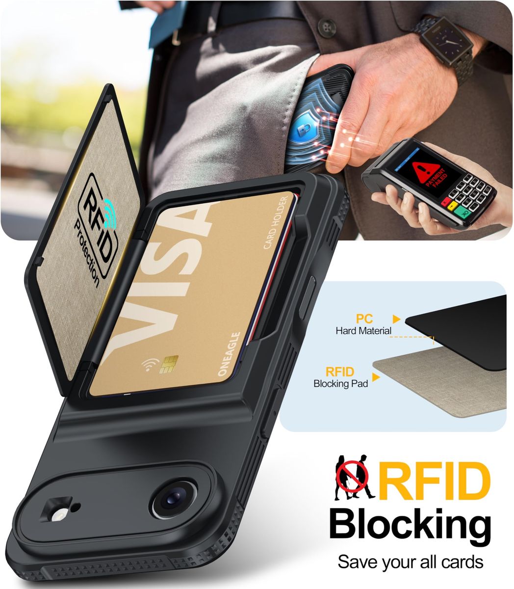 New! Oneagle Wallet for iPhone Air Case with Card Holder (4-5 Cards) [RFID Blocking] [Screen Protector] Full Camera Protection C