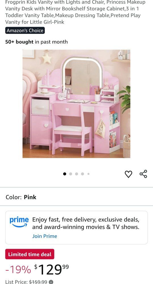 Frogpin Kids Pink and White Vanity