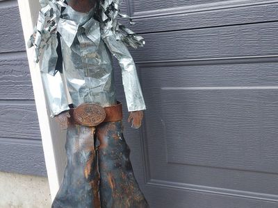 Handcrafted Rustic Metal Cowgirl Yard Art Sculpture - Unique Western Decor