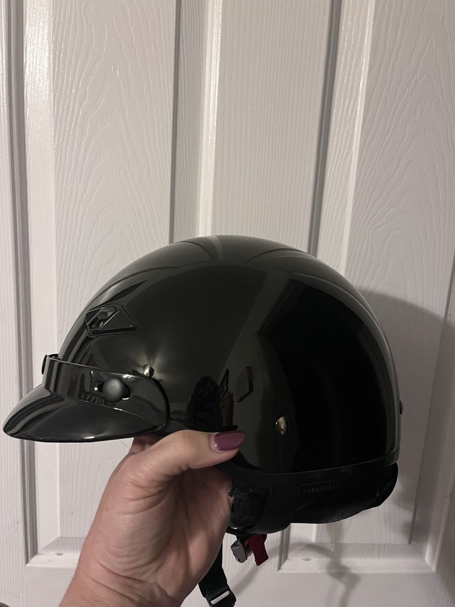 Black Motorcycle Half-Helmet - Unbranded, Glossy Finish, Adjustable Strap - Size Medium