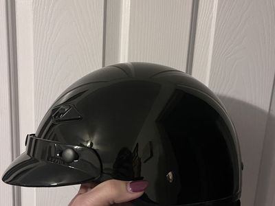 Black Motorcycle Half-Helmet - Unbranded, Glossy Finish, Adjustable Strap - Size Medium