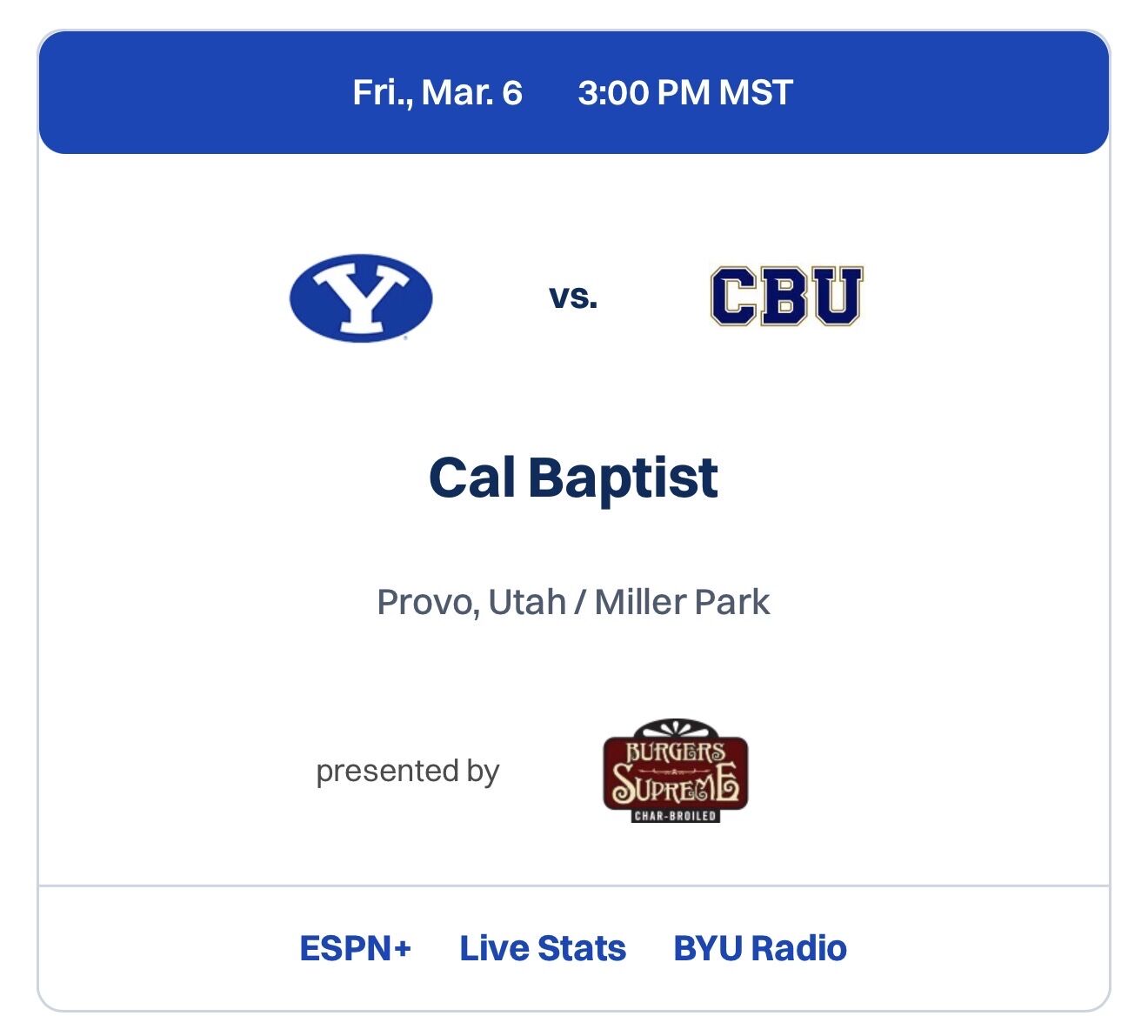 BYU Baseball vs Cal Baptist