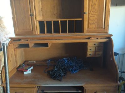 Classic Oak Roll Top Desk with Hutch - Ample Storage & Workspace