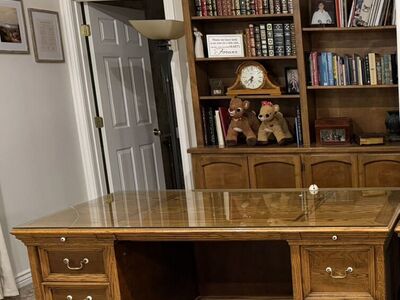 Solid Oak Executive Desk And Credenza
