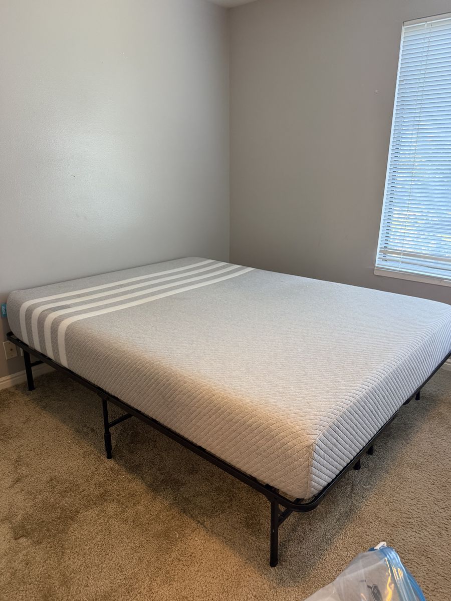 Sturdy Queen Metal Bed Frame with Casper Comfortable Mattress