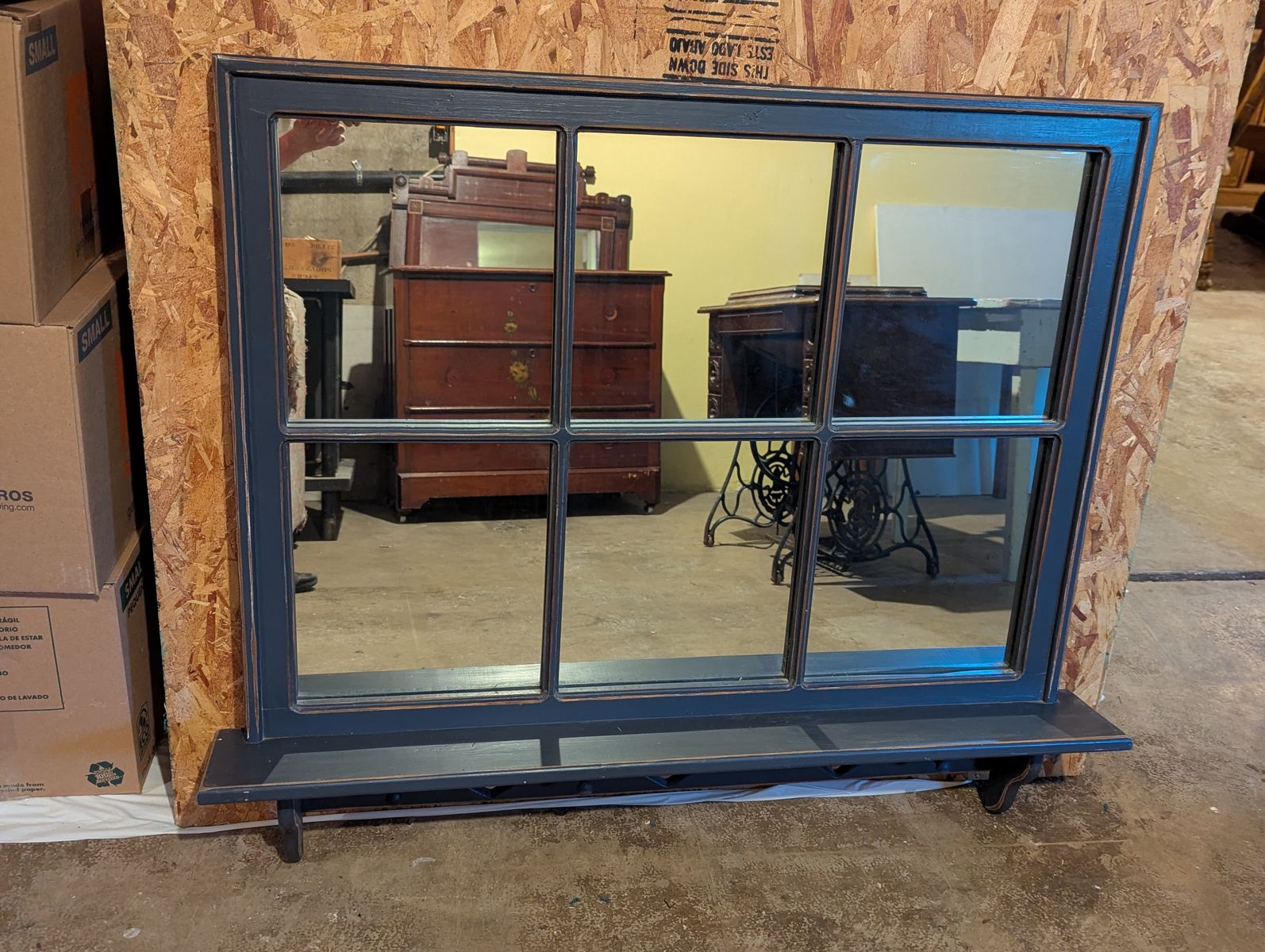 Large Six Pane Farmhouse Windowpane Wall Mirror - Bluish Gray