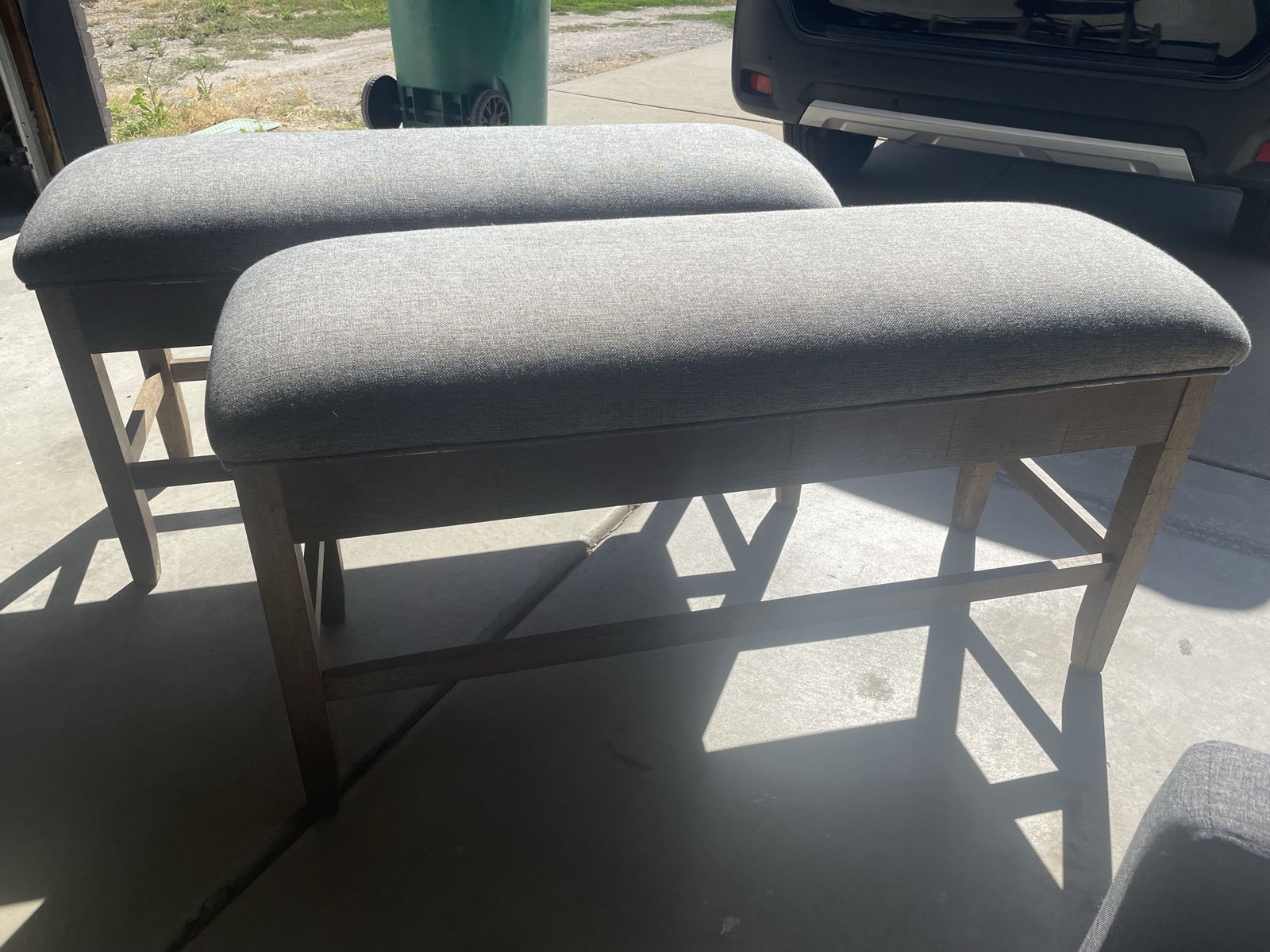 2 Gray Upholstered Wood Storage Benches with Hidden Storage