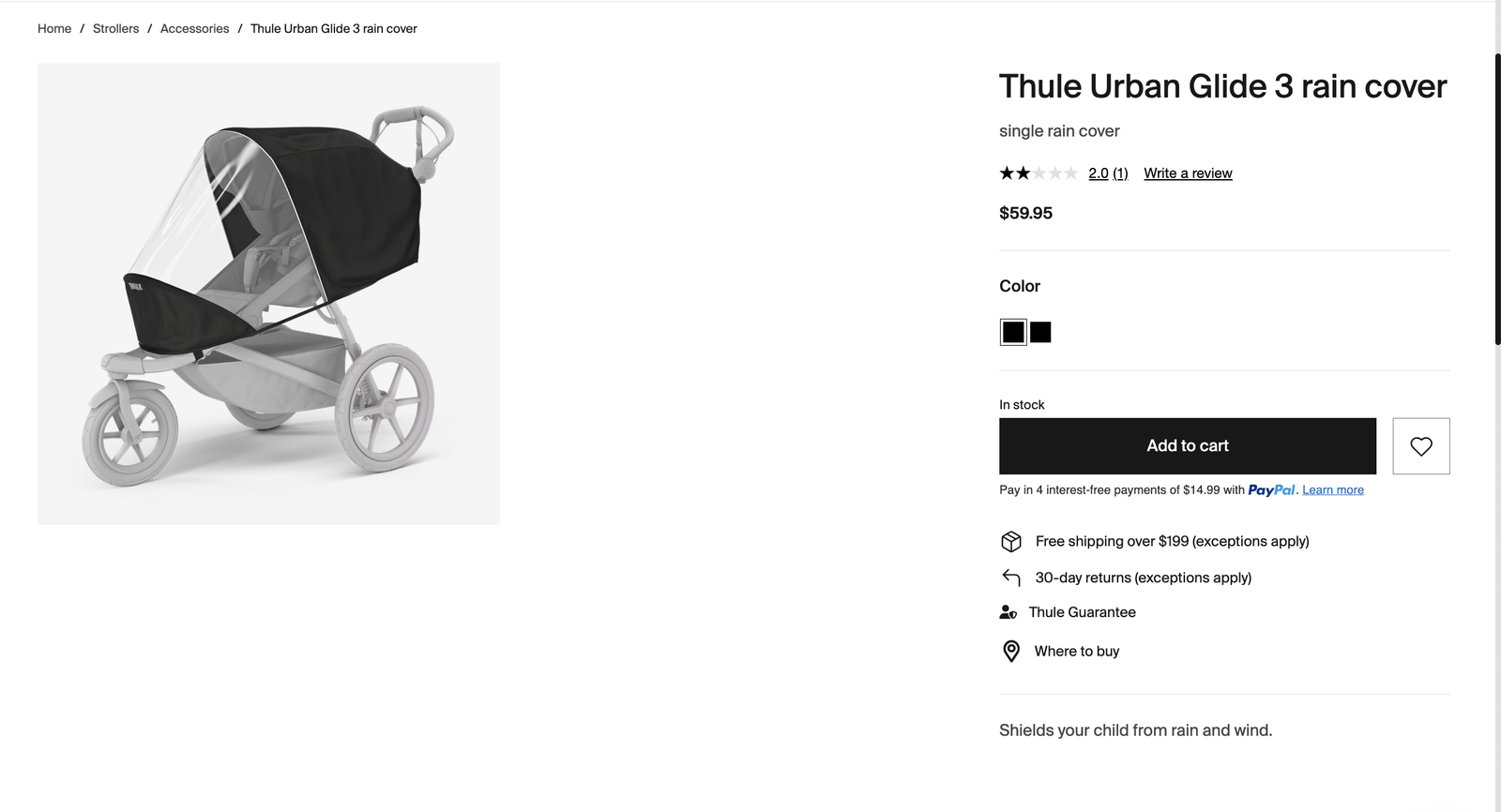 Running Stroller- Thule Urban Glide 2 + Organizer Accessory and Rain Cover