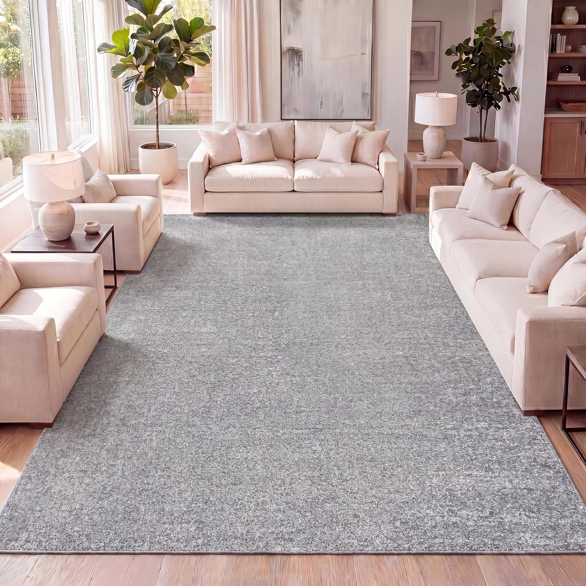 NEW 8x10 Solid Low-Pile Gray Indoor Area Rug, Coastal, Bohemian, Minimalist, Classic