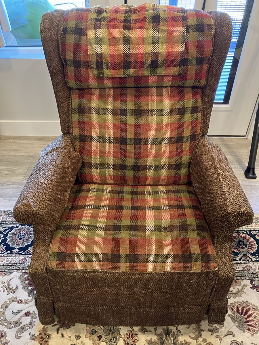 Vintage Brady Bunch pattern Brown/Plaid Lazy Boy Rocker & Recliner