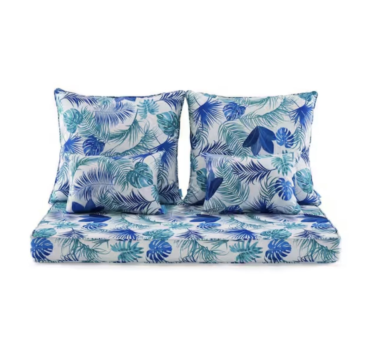 Tropical Palm Leaf Patio Cushions Set - Blue & Green Outdoor Waterproof Seating (5-Piece) never used