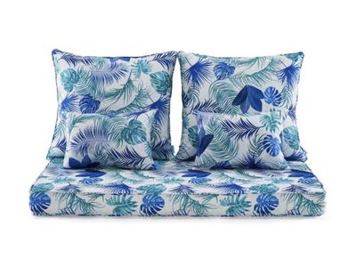 Tropical Palm Leaf Patio Cushions Set - Blue & Green Outdoor Waterproof Seating (5-Piece) never used