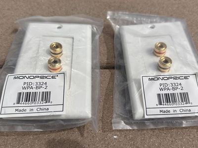2pc MONOPRICE 3324 speaker banana plug or bare wire wall connect, New, Unopened