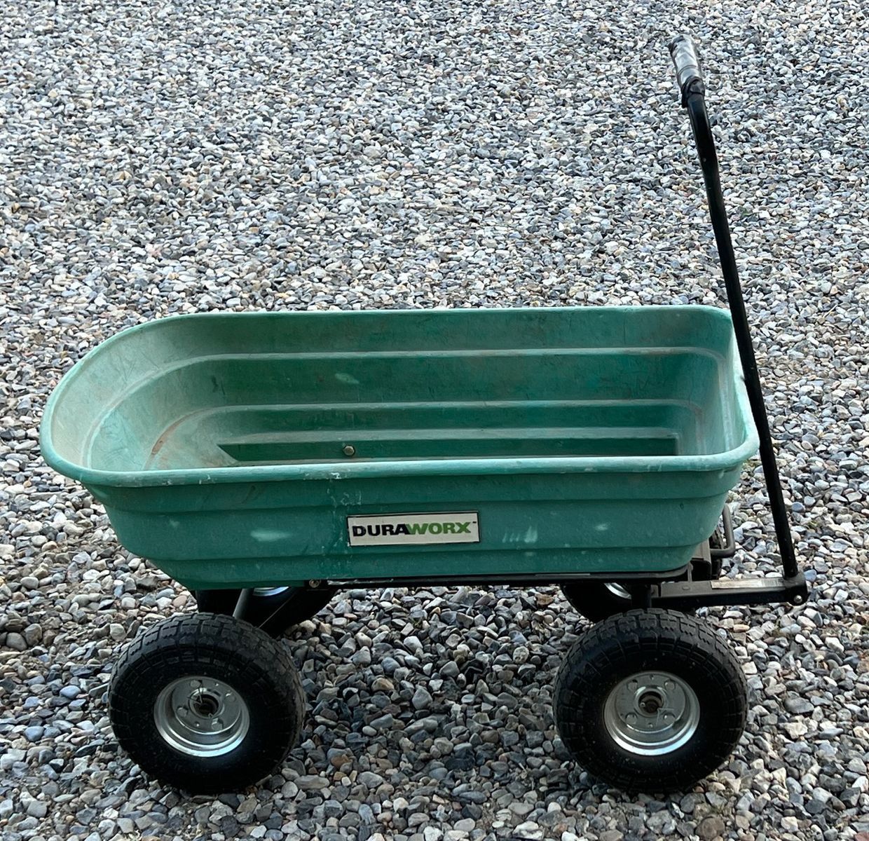 Green Duraworx Garden / Yard Dumping Cart with Flat Free Tires. (Cart#2)