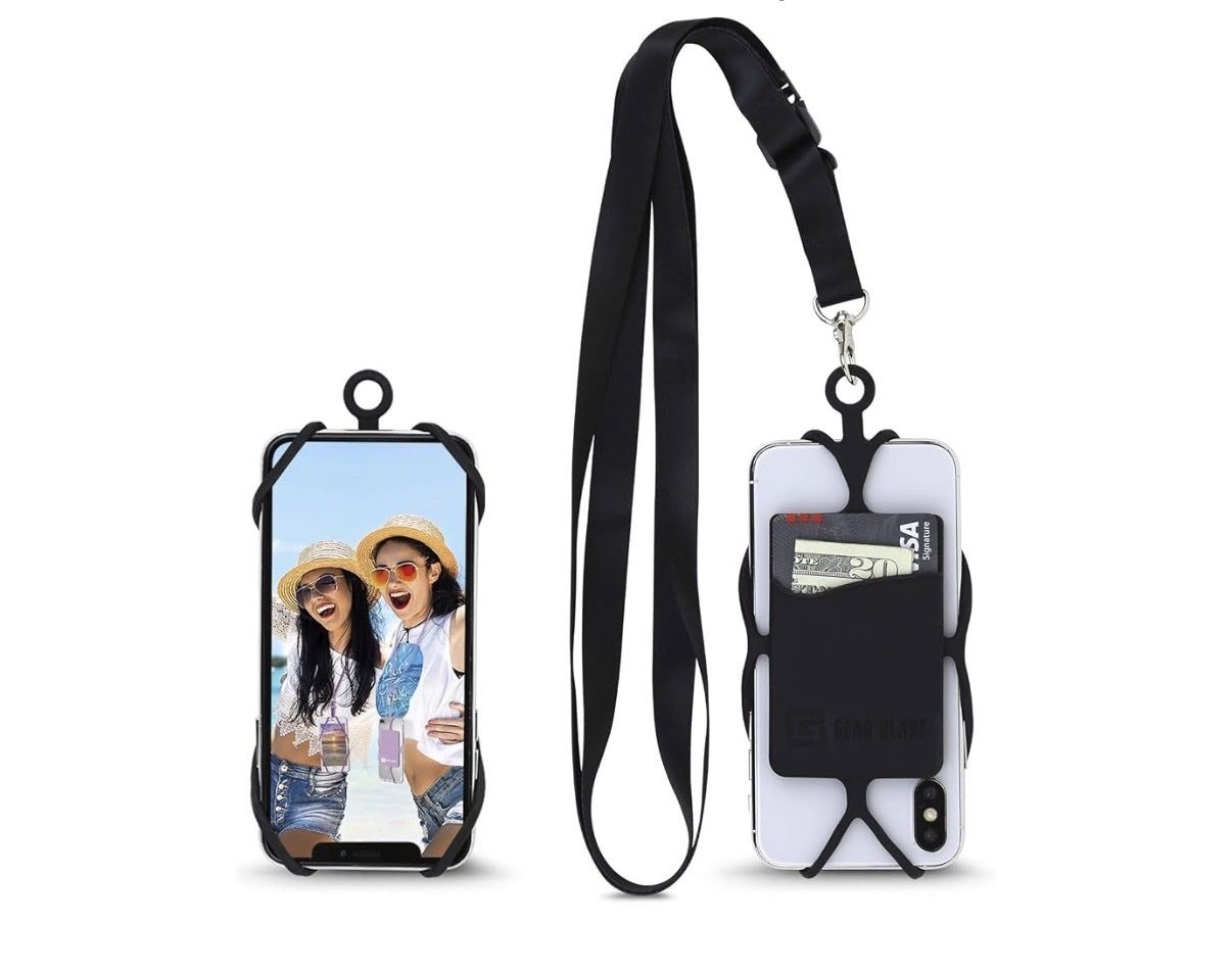 Gear Beast Universal Crossbody Pocket Case - Black Adjustable Lanyard Phone Holder