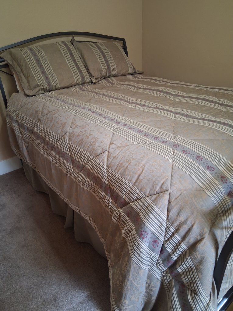 Queen sized Traditional Floral and Striped Comforter Set with Pillow Shams and Bed Skirt