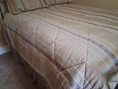 Queen sized Traditional Floral and Striped Comforter Set with Pillow Shams and Bed Skirt