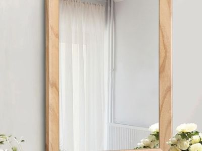 Rustic Mirrors for Wall Rectangle Wood Frame Mirror Decorative for Farmhouse Bedroom Bathroom Living Room Large 20"x16" Natural