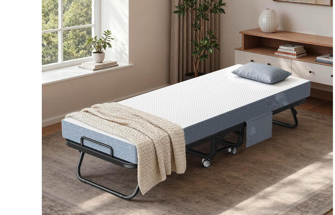 New in Box 75" x 31" Folding Bed with Mattress, Portable Guest Beds with 5" Memory Foam Mattress, Foldable Sturdy