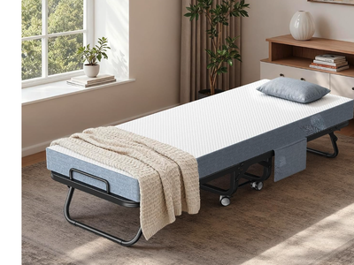 New in Box 75" x 31" Folding Bed with Mattress, Portable Guest Beds with 5" Memory Foam Mattress, Foldable Sturdy