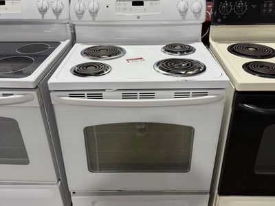 GE White Electric Coil Top Range 30" 4-Burner Freestanding Stove with Oven
