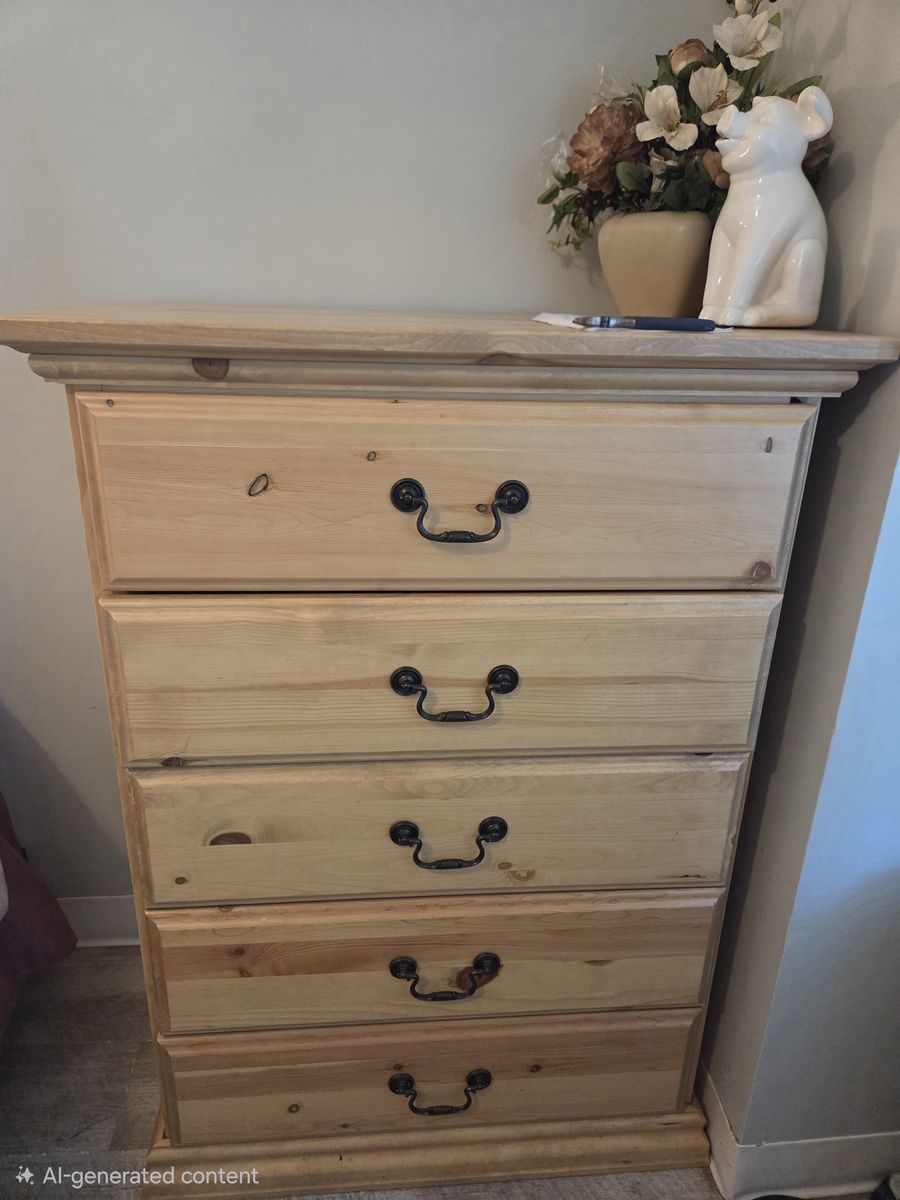 Natural Wood 5-Drawer Dresser with Bronze Handles - Rustic Bedroom Storage