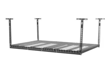 Husky 97.5 in. W x 43.75 in. H x 48 in. D Adjustable Height Metal Heavy-Duty Overhead Garage Storage Rack in Black