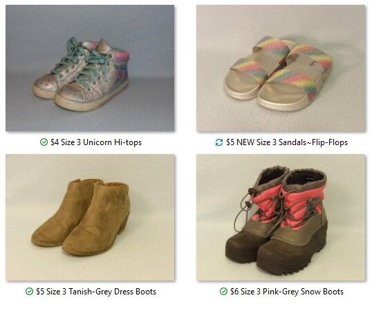 Girl's Kids ~ Size 3 ~ Unicorn Hi-Top Sneakers ~ Tan-ish/Grey Dress Boots ~ Pink/Grey/Black Snow Boots ~ Colorful Sandals