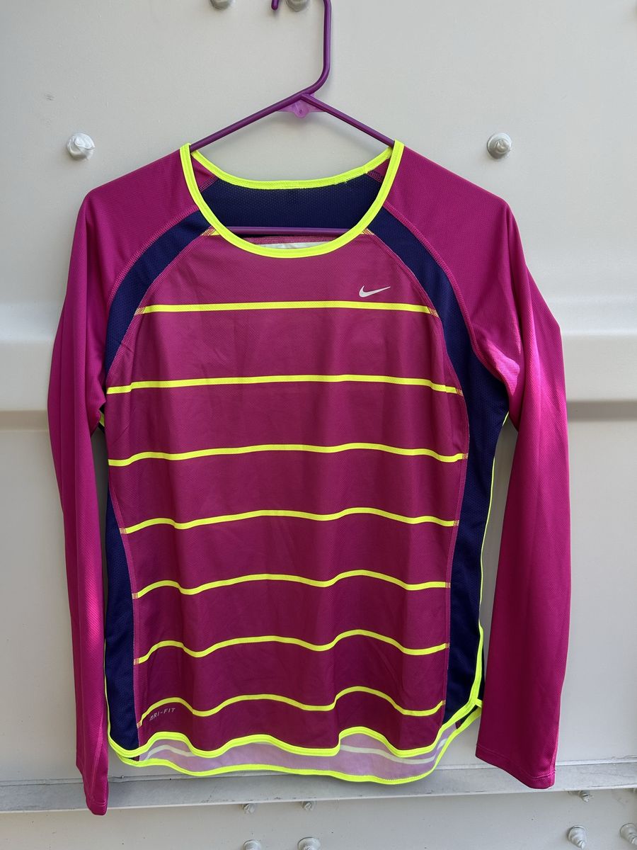 Nike Dri-FIT Long Sleeve Running Shirt Women's Magenta/Blue/Yellow Size M