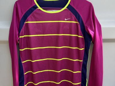 Nike Dri-FIT Long Sleeve Running Shirt Women's Magenta/Blue/Yellow Size M