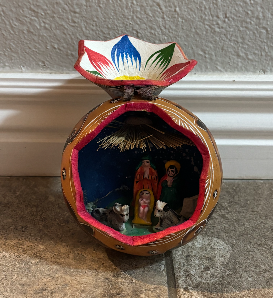 Hand-Carved Dried Gourd Nativity Scene From Peru - Folk Art Crèche with Painted Details