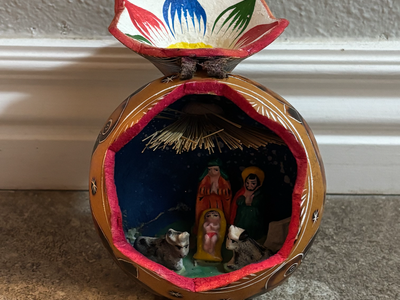 Hand-Carved Dried Gourd Nativity Scene From Peru - Folk Art Crèche with Painted Details