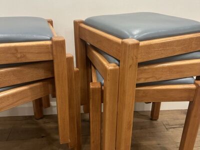 Set of 6 Mid-Century Wood Stools – Stackable