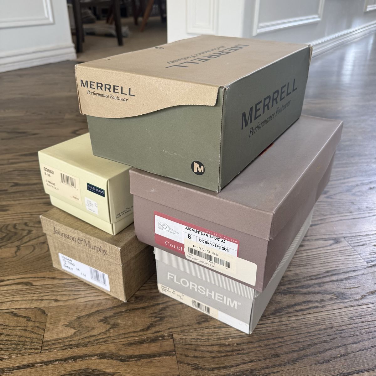 FIVE Men's Dress & Casual Shoe Lot - Merrell, Cole Haan, Florsheim, Johnston & Murphy - Size 8