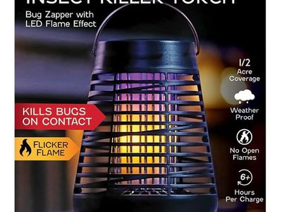 PIC Portable Solar Insect Killer Torch Bug Zapper with LED Flame Effect - 1/2 Acre Coverage