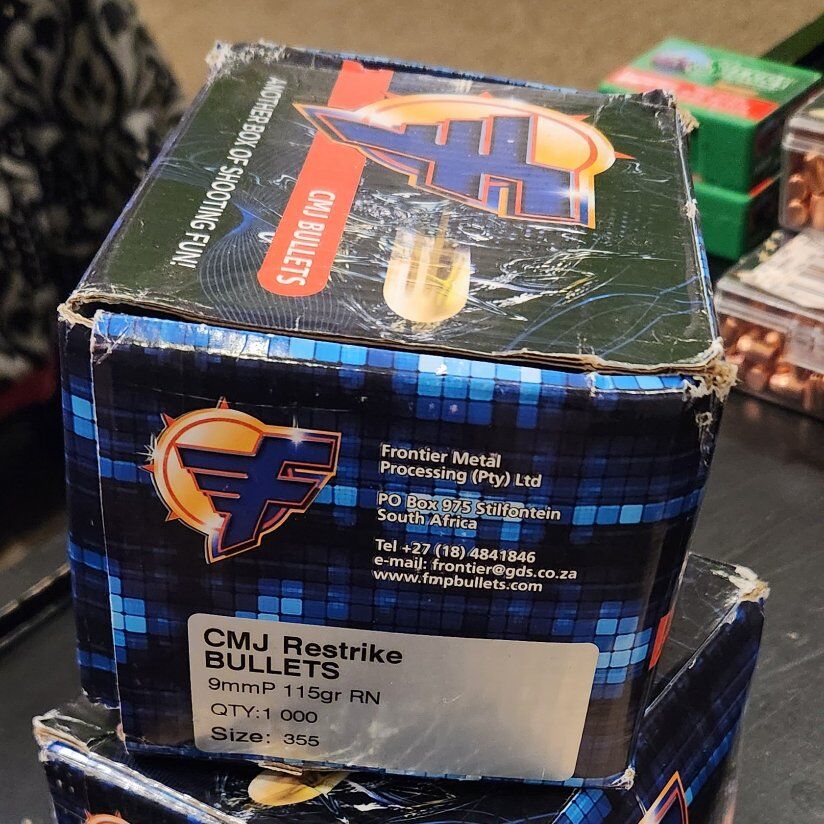 Box of Frontier 115 Grain 9 mm .355 CMJ RN 1000ct