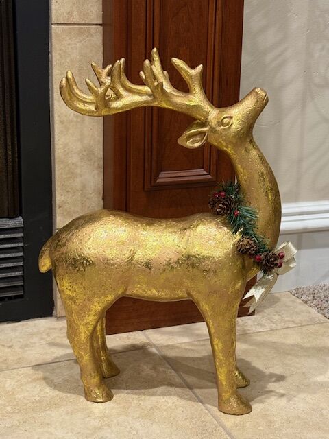 18 inch Tall Gold Sparkly Christmas Reindeer with Wreath