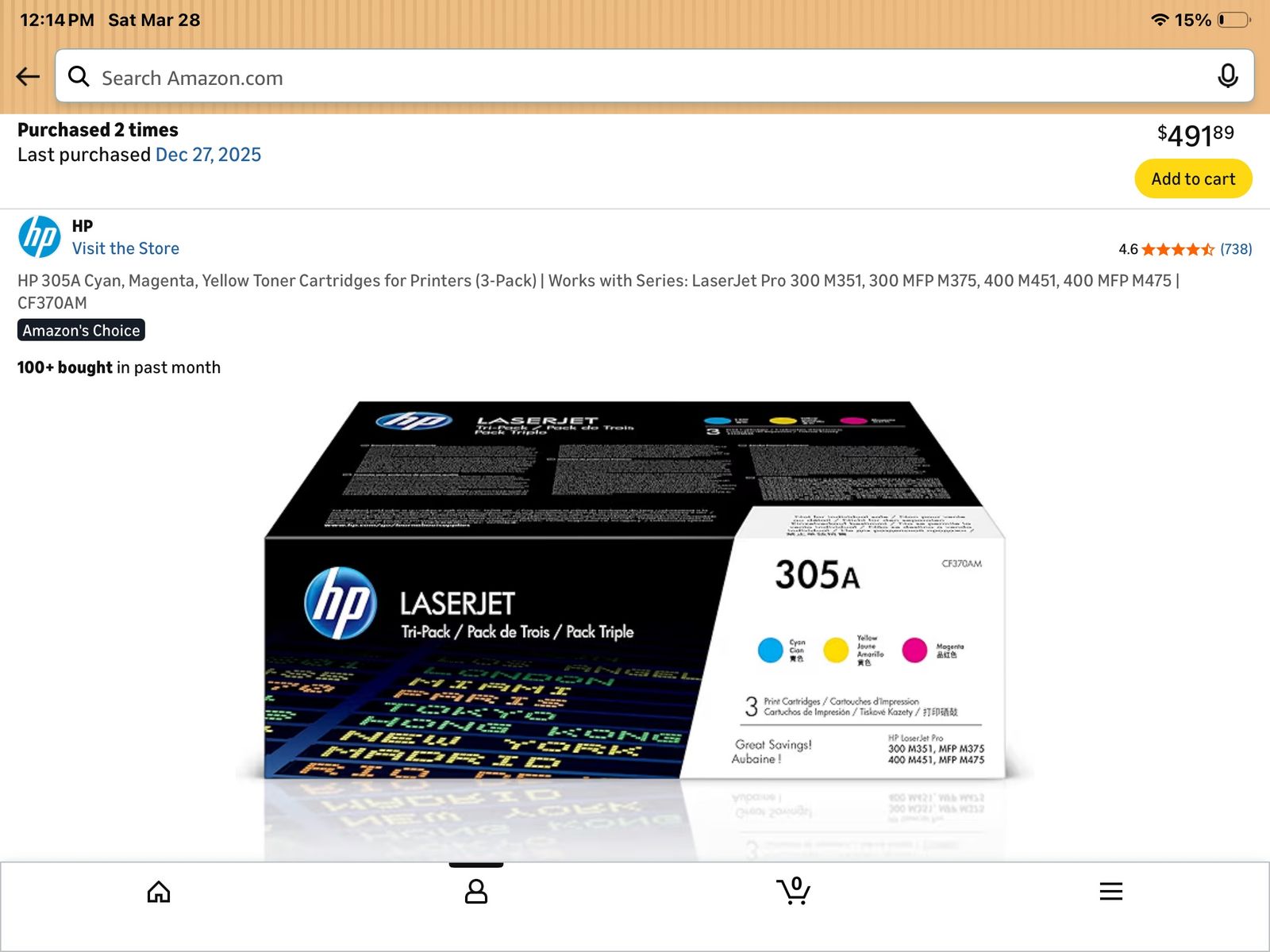 HP 305a Color 3-pack & Black Toner (New)