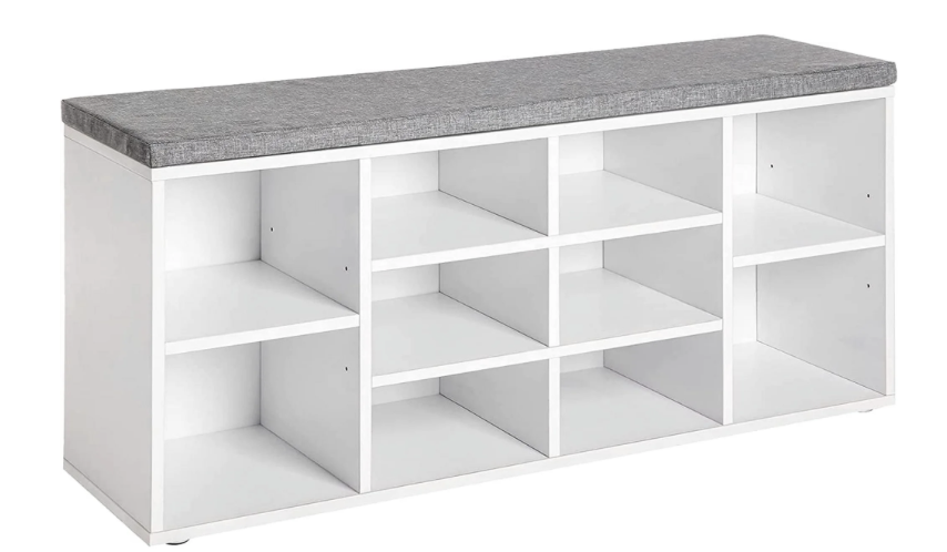 NEW White Shoe Bench 10 Compartments Shoe Organizer, 3-Tier Adjustable Shelves Shelf