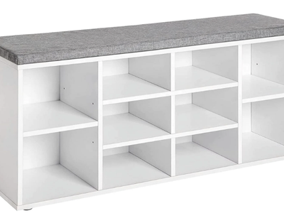 NEW White Shoe Bench 10 Compartments Shoe Organizer, 3-Tier Adjustable Shelves Shelf