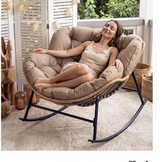 Oversized Papasan Rocking Chair with Cushion