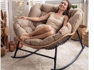 Oversized Papasan Rocking Chair with Cushion