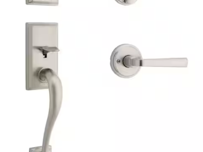 NEW Kwikset Hawthorne Door Handle Set in Satin Nickel