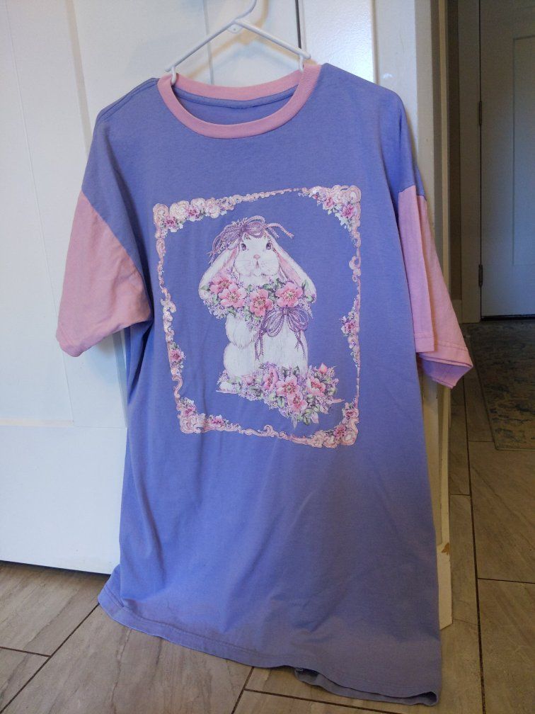 Vintage 90s Cute Bunny with Flowers Graphic Tee Nightgown