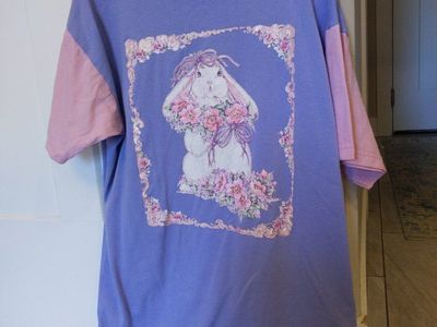 Vintage 90s Cute Bunny with Flowers Graphic Tee Nightgown