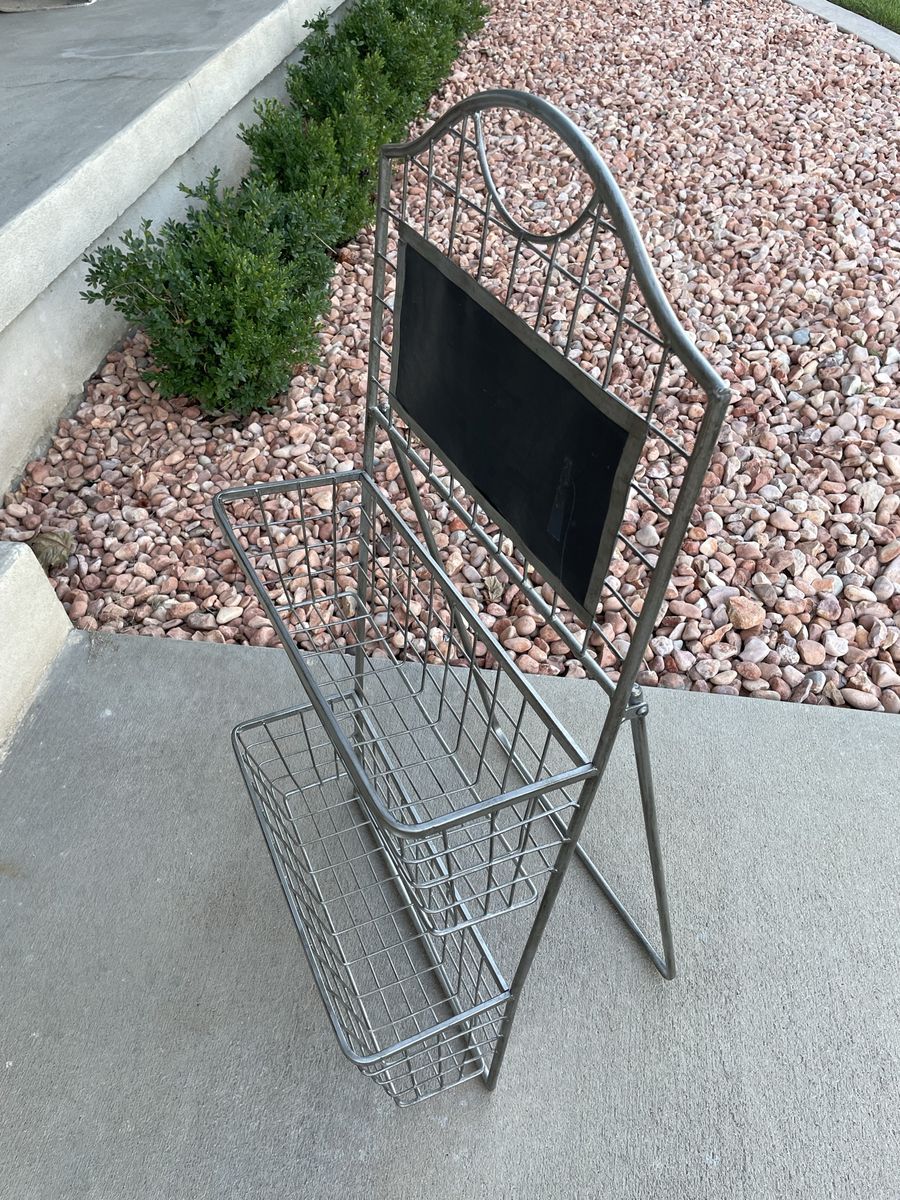 Wrought Iron 2-Tier Produce Basket Stand with Chalkboard