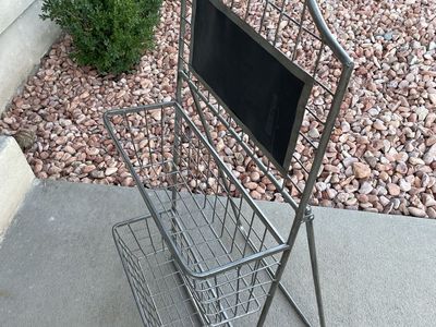 Wrought Iron 2-Tier Produce Basket Stand with Chalkboard