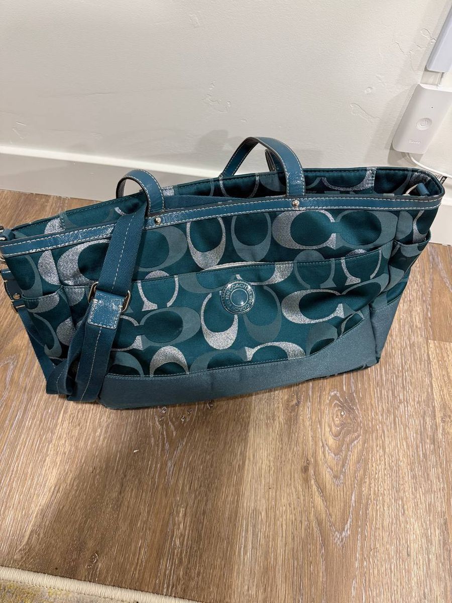 Coach teal signature tote shoulder bag