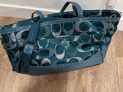 Coach teal signature tote shoulder bag
