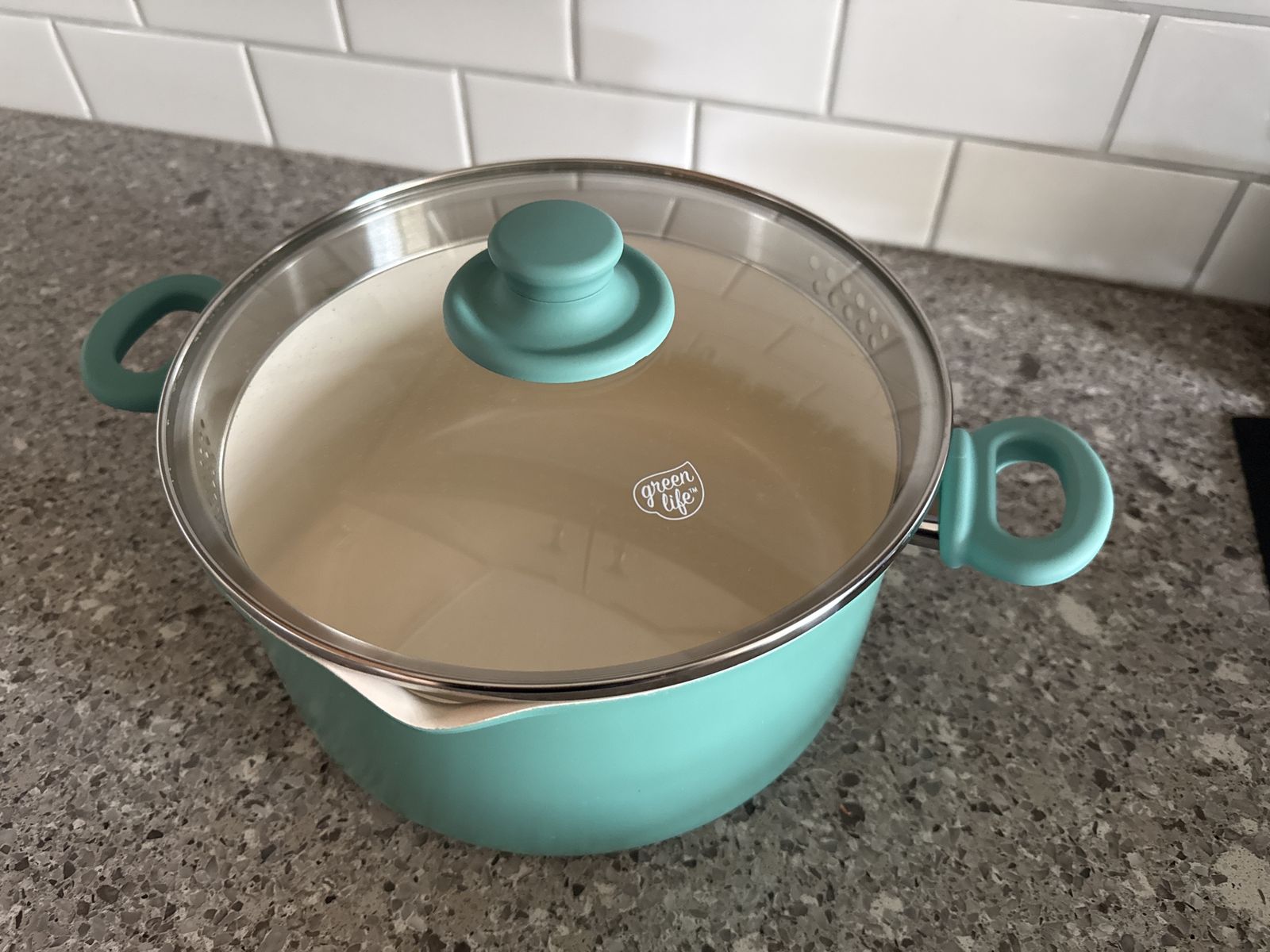 GreenLife Soft Grip Healthy Ceramic Nonstick Stock Pot with Lid, Turquoise